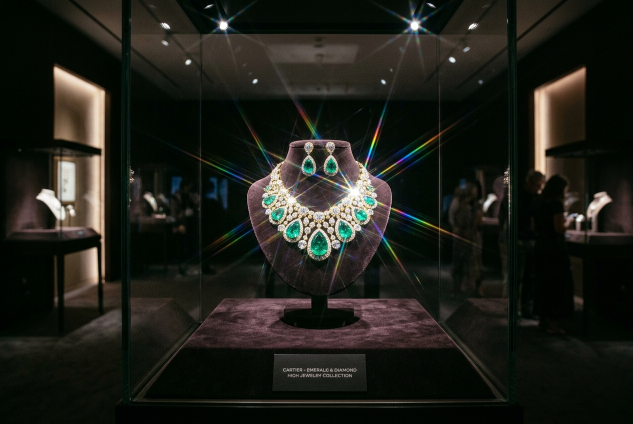 Beaming through Cartier Sovereign Emerald Collar